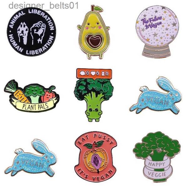 Alfileres Broches Esmalte duro Alfileres Vegetarianismo Brócoli Aguacate Coño Verduras Conejo Planta Insignia Dibujos animados Manténgase saludable Broches Regalo WholesaleL231120