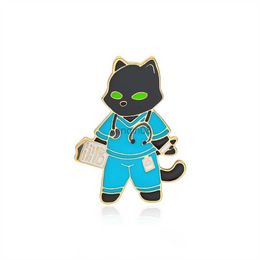 Alfileres Broches Harong Nuevo Gato Enfermera Broche Esmalte Solapa Insignia Moda Lindo Animal Médico Pin para Regalo Pasante Médico Graduado Regalo HKD230807