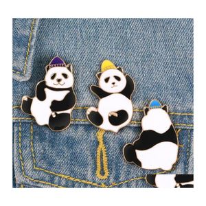 Épingles Broches Chapeaux Pandas Épingles En Émail Drôle Panda Sac Épinglette Vêtements Badge Dessin Animé Amusant Animal Bijoux Cadeau Pour Enfants Livraison Directe Ot8P2