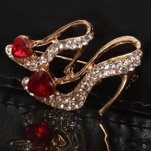 Broches, broches talons hauts chaussures broche cristal rouge émail sandales corsage clips pour costume écharpe robe femmes filles bijoux broches