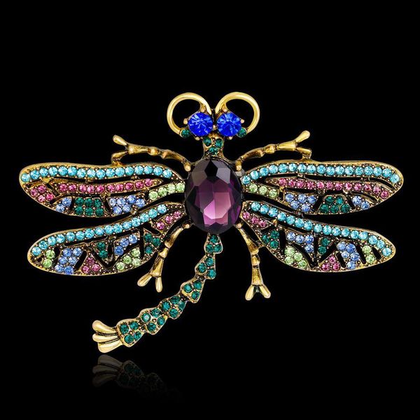 Broches Broches Haute Qualité Vintage Grande Libellule Broches Pour Femmes Colorf Brillant Cristal Animal Insecte Écharpe Broche Bijoux Drop Deliv Dhgge