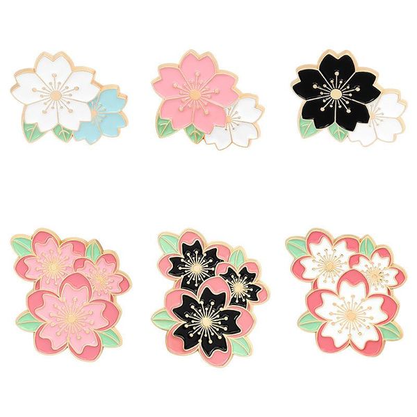 Broches, broches HOSENG 6 Pcs/Lot rose fleur de cerisier broche femmes classique fête Kimono Costume décoration émail broche HS_238