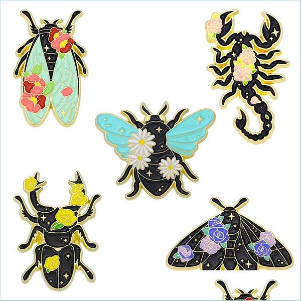 Alfileres Broches Insecto Esmalte Broche Pin Dibujos animados Colorf Mariposa Polilla Con Margarita Exquisito Mujeres Insignia Joyería Vintage Flowe Dhgarden Dhrfz