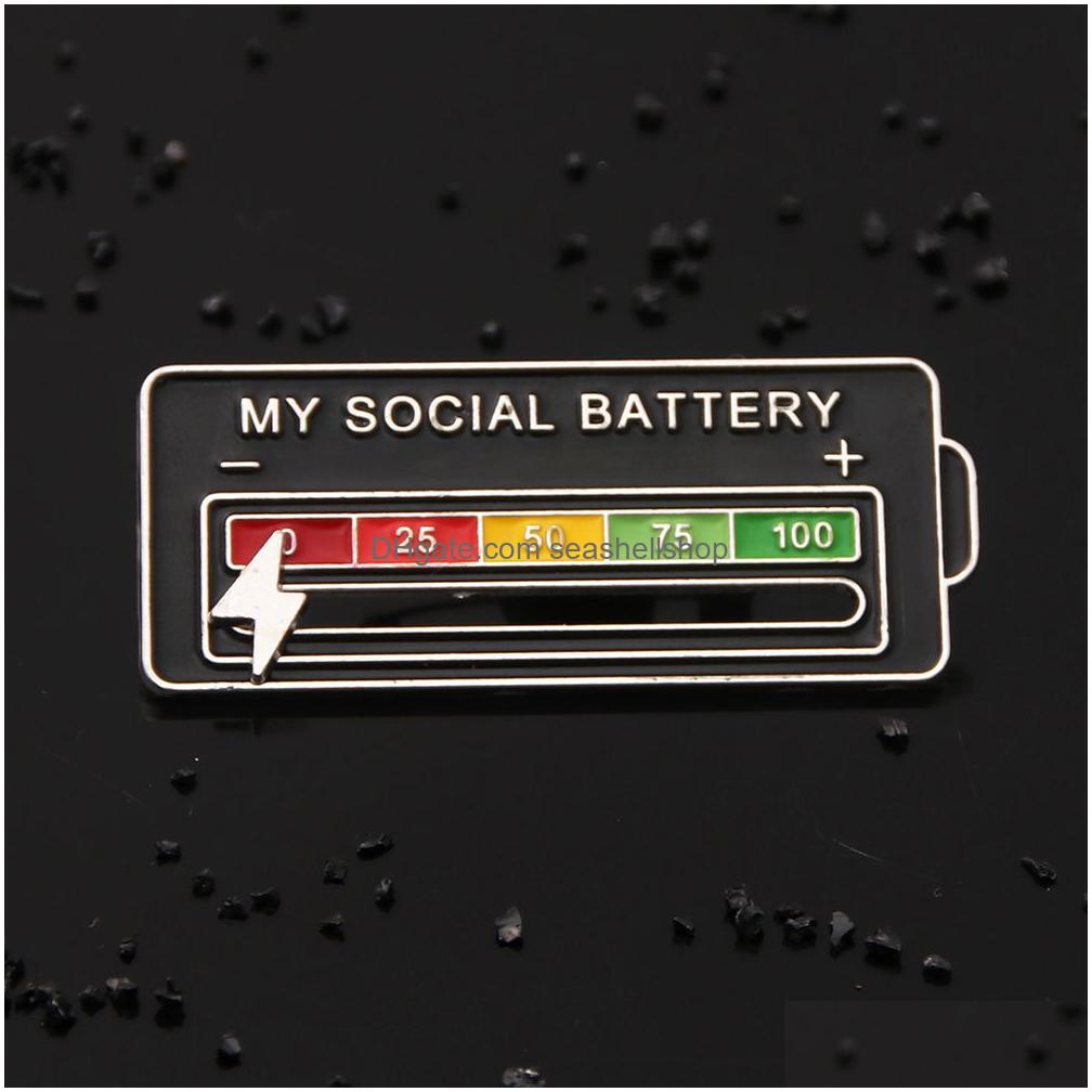 Pins Brooches Interactive Mood Social Battery Pin My Creative Lapel Fun Enamel Emotional Pin7 Days A Week Drop Delivery Jewelry Dh5To