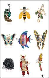Pins Broches Jewelry 2021 MTI Color Enamelo Ainmal para mujeres Peacock Bee Butterfly Owl Flamingo Parrot Crystal Brooch Pin4881377