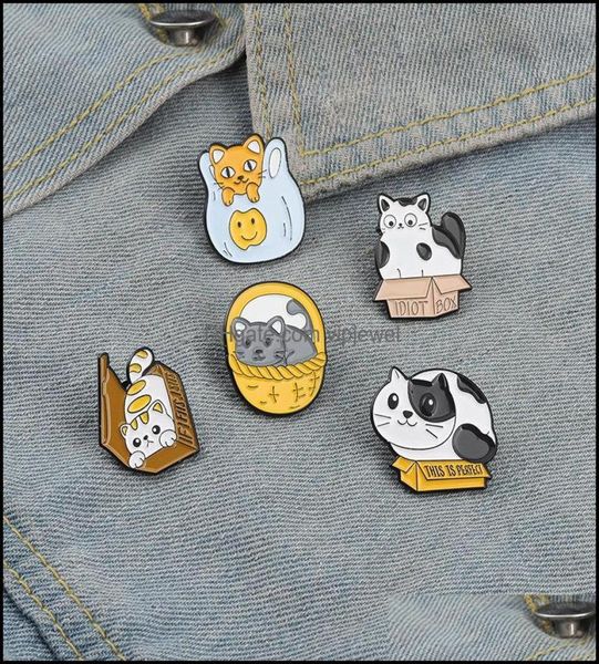 Alfileres Broches Joyería Animal Serie Gato Caja de aleación de dibujos animados Cesta Bolsa de plástico Alfileres esmaltados Mujer Regalo de fiesta Ropa Mochila Collar 9977968