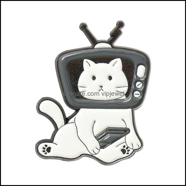 Broches Broches Bijoux Noir Blanc Tv Chat Broche Unisexe Dessin Animé Ours Recyclage Bin Vêtements Badges Épinglettes Alliage Européen Émail Animal Ba