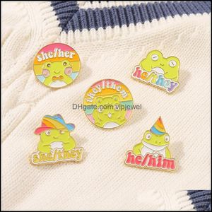 Broches Broches Bijoux Dessin Animé Animal Grenouille Cercle Lettres Modèle Unisexe Colorf Alliage Émail Vêtements Badge Accessoires Enfants Chapeau Sac À Dos S