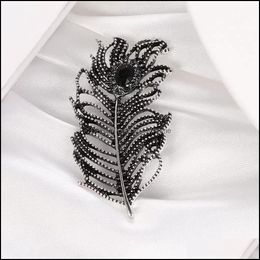 Pins broches sieraden kristal pauw veren email pins bruiloft accessoires retro mode broche voor stoffen dames cadeau drop levering 2021