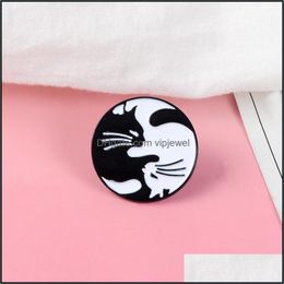 Épingles Broches Bijoux Européen Noir Et Blanc Chat Fermoir Épingles Rondes Unisexe Alliage Cercle Cowboy Sac Badge Ornements Accessoires Pour Costume Bac