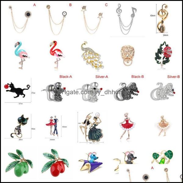 Pines, Broches Joyería Flamenco Gato Ratón Pavo Real Chica Flor Bailarina Cristal Hombres Y Mujeres Metal Rhinestone Banquete Boda Broche Regalos Dr