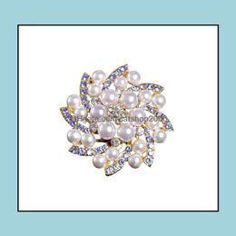 Épingles, Broches Bijoux Fleur Perle Fantaisie Diamant Broche Doré Cor Pins Vêtements Aessories Drop Delivery 2021 Wpf3Q