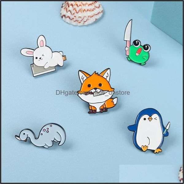 Broches Broches Bijoux Grenouille Dinosaure Pingouin Lapin Émail Broche En Gros Animal Broche Veste Sac À Dos Accessoires Badge Cadeau Ami Drop De