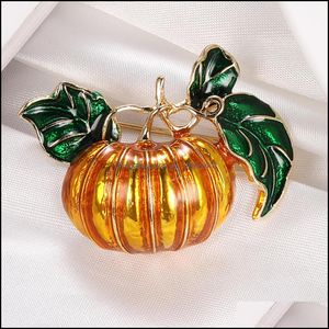 Broches Broches Bijoux Halloween Citrouille Pour Femmes Plante Citrouilles Jaunes Chemise Vêtements Sac Épingles En Émail Feuille Verte Badge Costu Dhdqg