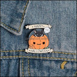 Broches Broches Bijoux Happy Halloween Épingles En Émail Personnalisé Citrouille Chat Sac À Dos Vêtements Épinglette Punk Drôle Badge Cadeau Enfants Amis Drop Del