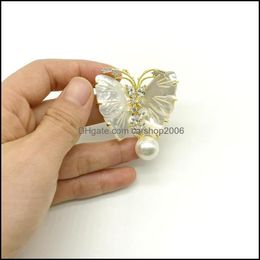 Épingles, Broches Bijoux Haute Qualité Coquillage Naturel Forme De Papillon Broche Délicate Perle Ronde En Laiton Rempli D'or Pour Cadeau Drop Delivery 2021