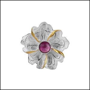 Broches Broches Bijoux Lotus Fun Réel 925 Sterling Sier Naturel Tourmaline Designer Fait À La Main Fine Magnifique Pivoine Fleur Femmes Badge H1018 Dr