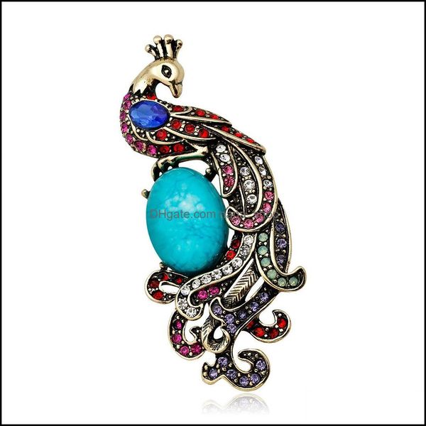 Broches Broches Bijoux Animaux Naturels Chinois Oiseau Paon Pour Les Femmes Bleu Pierre Accessoires Fille Broche Broches Drop Delivery 2021 Dgqnb