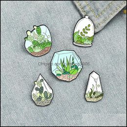 Pinnen broches sieraden potplanten email pinnen aangepaste cactus alo￫ tas kleding rapspin groen badge cadeau voor vrienden drop levering 2021 cns