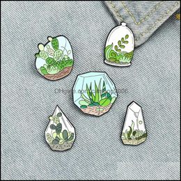 Épingles Broches Bijoux Plante En Pot Épingles En Émail Personnalisé Cactus Aloès Sac Vêtements Épinglette Vert Badge Cadeau Pour Amis Drop Delivery 2021 Cns