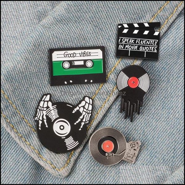 Alfileres Broches Joyería Punk Amantes de la música Pin esmaltado Good Vibes Tape Dj Vinilo Reproductor de discos Insignia Broche Solapa Jeans Camisa Cool Gothic