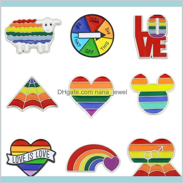 Broches Bijoux Arc-En-Lgbt Broche Dessin Animé Coeur Drapeau Mouton Souris Émail Lesbiennes Gays Fierté Badge Amant Vêtements Épinglette Cadeau