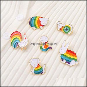 Pinnen broches sieraden regenboog varken stip muis slang konijn grote haanvormige unisex schattige lichtmetalen verf dierenreeks revers pins voor trui cl