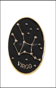 Broches Broches Bijoux Twee Constellations Broche ronde Lettres dorées Cercle Alliage Cor Badges Femmes Sac à dos Pull Sac Chapeau Clo3133327