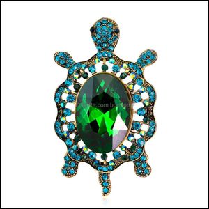 Alfileres Broches Joyería Venta al por mayor Moda para mujer Insecto natural Animal Aleación encantadora Diamante de imitación Tortuga Tortuga Broche Prendedores Mujeres Niñas Gota D