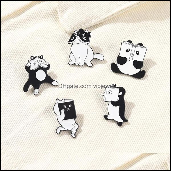 Broches Broches Bijoux Femmes Dessin Animé Animal Livre Er Visage Modélisation Chat Pingouin Forme Alliage Peinture Vêtements Badges Boucle Pull Sacs Sac À Dos