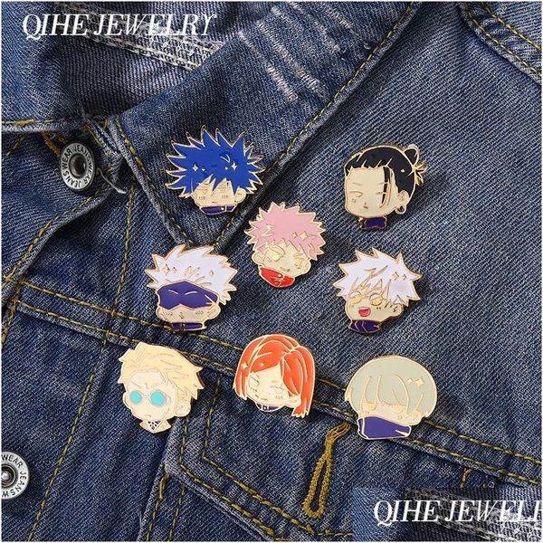 Broches Broches Jujutsu Kaisen Chibi Émail Broche Dessin Animé Insigne En Métal Revers Vêtements Sac À Dos Chapeau Bijoux Enfants Fans Amis Cadeau Accesso Dh7Vr