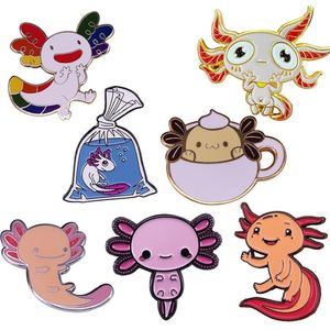 Pins Broches Kawaii Axolotl Emaille Pin Hexagon Vis Broche Amfibie Badge Marine Animal Jewelry2880