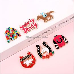 Pins broches Kenky Derby voor vrouwen email Horseshoe Riding Suit broche broche rose paarden race dag outfits accessoires sieraden geschenken drop de otxp8