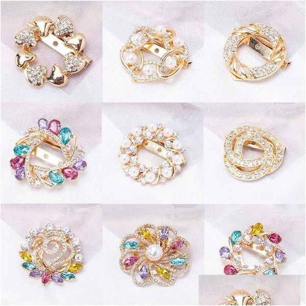 Broches Broches Mode Coréenne Plaqué Or Simated Perle Strass Broche Fleur Collier Dressing Hijab Pins Bijoux Drop Deli Dh46P