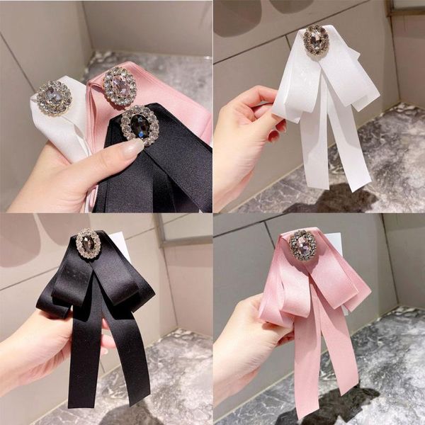 Épingles, broches coréen ribbon noeud papillon pour femmes cols cristal chemise robe robe broche cravatie dames mode bijoux vêtements accessoires vêtements