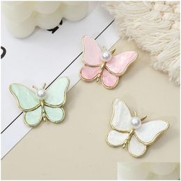 Pins Broches Koreaanse versie Super Pearl Butterfly Womens Simple Alloy Broche Pin Pretty Diy Kleding Cadeau Accessoires Bk Prijs Dro Dhmjn