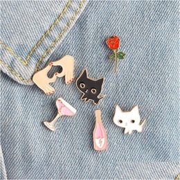 Pins Broches Reversspeld Badge Champagne Coupe Schotel Roos Bloem Liefde Hart Wit Zwart Kat Vormige Vrouwen Sieraden Kleding Meubi Dh75K