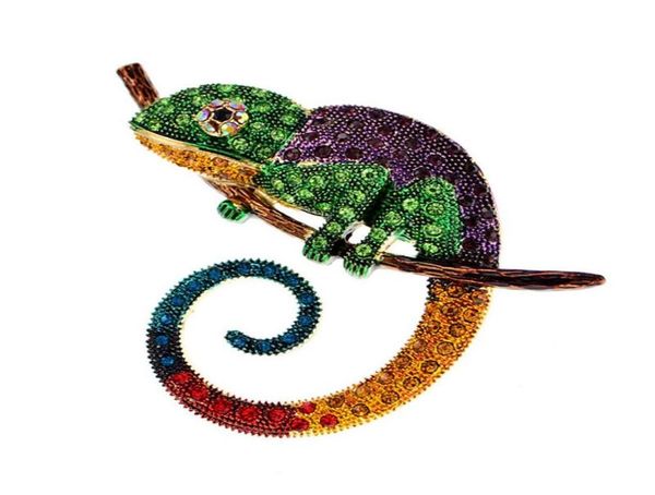 Broches Broches Grand Lézard Caméléon Broche Animal Manteau Broche Strass Bijoux De Mode Émail Accessoires Ornements 3 Couleurs Pick2248869