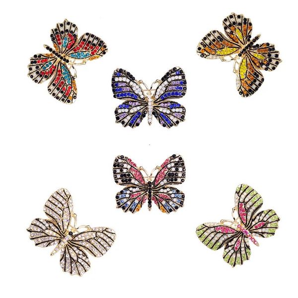 Alfileres Broches Lotes de 6 PCS Venta al por mayor Multi colores Rhinestones de cristal Broche de mariposa Pines para mujeres Niñas Vestido Sombreros Zapatos Decoración Joyería 231208