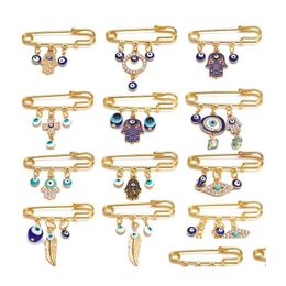 Épingles broches chanceux Bleu Turc Evil Eyes Pin pour femmes Les hommes tombent à l'huile Couronne étoile Hamsa Hand Charm Bijoux de mode DHXD7