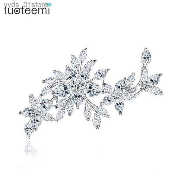 Alfileres Broches LUOTEEMI Cubic Zirconia Corona Moda Grande Lujo CZ Para Mujer Boda Corolla Clip Novia Aniversario Pin Conmemorativo L240323