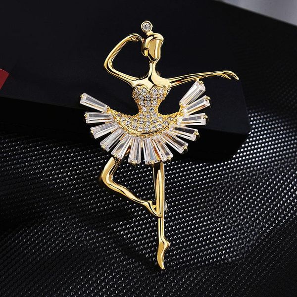 Broches, broches LuxJuly plaqué or/argent Ballet fille en forme de broche broches cristal strass pour filles accessoires bijoux