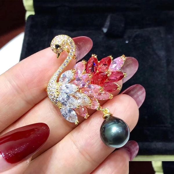Épingles, broches luxueuses broche de perle de zircon pour femmes épingles d'imitation 3 couleurs bijoux en cristal peuvent bricolage de chariot de Noël gouttes de dhgarden dhhmc