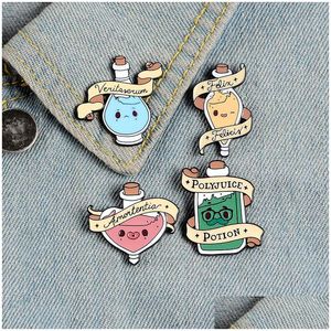 Épingles Broches Potion Magique Épingles En Émail Dessin Animé Bouteille Badges Bonne Chance Amour Transformation Vérité Revers Vêtements Épingle Film Bijoux Gi Dhgwp