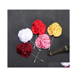 Pins broches heren broche bloem revers pin 5 cm pak boutonniere stof garen 15 kleuren knop stick rozenbroches voor bruiloft drop de dhnqg