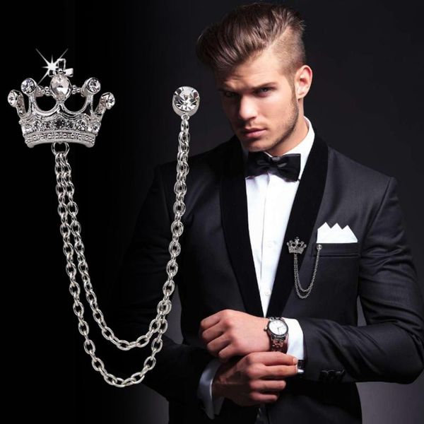 Pinches, Broches Broche Homme Suit Chaîne Chaîne Badge Crown Badge Vintage Masculin Mode Bijoux Accessoires Décoration de fête 2021 Épingle