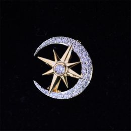 Pins, Broches Mini Rhinestone Crystal Moon Star for Women Klein Collar Pin Bags Bijoux Accessoires Luxe Sieraden Mujer Broche