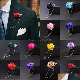 Broches Broches Couleur mixte Hommes Rose Fleur Feuille d'or Mode Broche Costume Revers Boutonnière De Mariage Broches Cadeau Bijoux Drop De Dhqrp