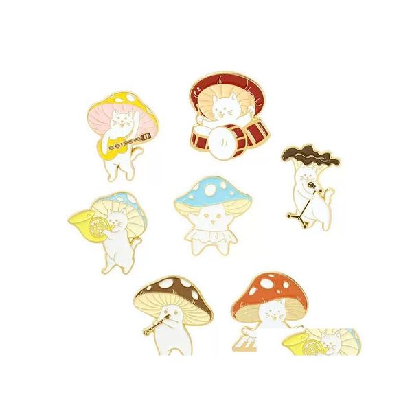 Broches Broches Champignon Émail Badges Broche Broches Mignon Décoratif Sur Sac À Dos Chat Concert Revers Retour À L'école Cadeau Pour Vêtements Drop Dha7R