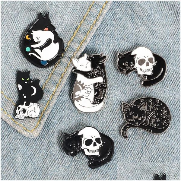 Épingles Broches Mystique Sorcière Chat Émail Broche Lune Et Étoiles Badge Broche Épinglettes Denim Jeans Chemise Sac Punk Bijoux Cadeau Pour Frie Dhmdj